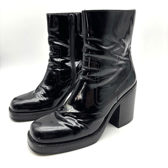 Jeffrey Campbell MAXEN 2 Black Patent Leather Block Heel Platform Boots Size 7 - Picture 6 of 16